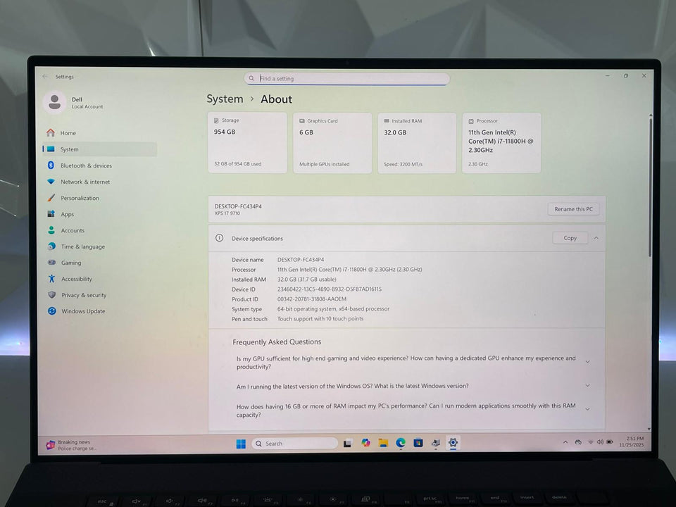 🔥BF🔥Dell XPS 17 9710 – i7-11800H | 32GB RAM | 1TB SSD | RTX 3060 | 4K Touchscreen