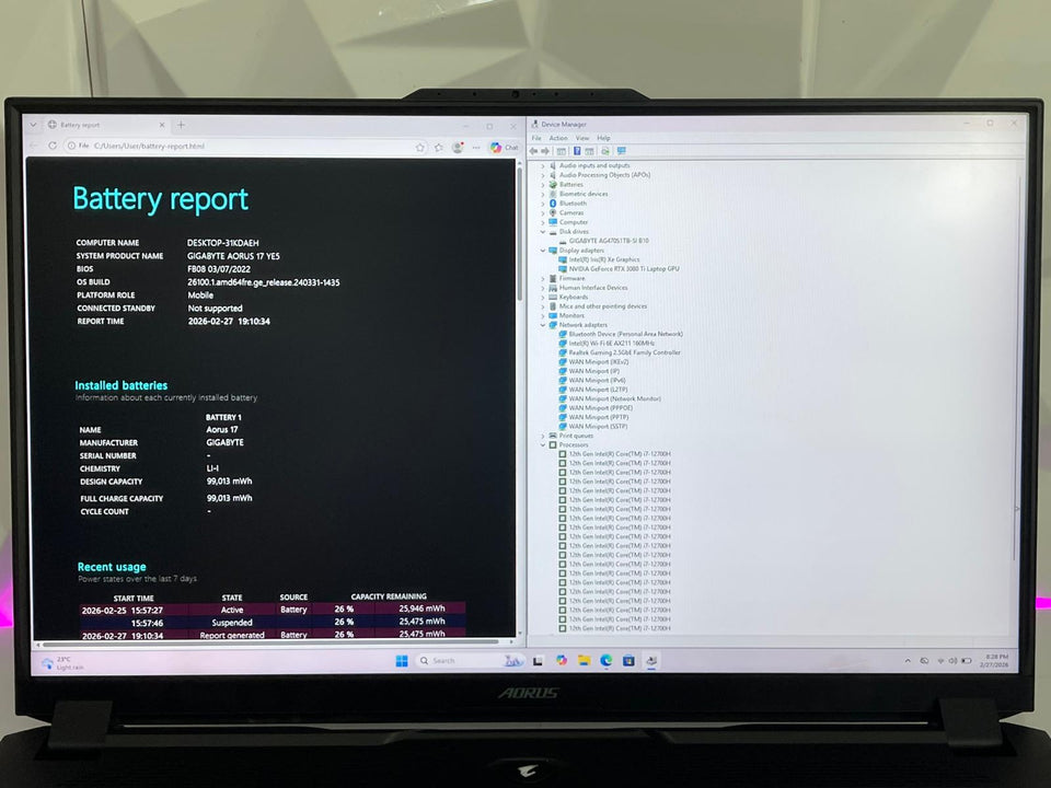 Gigabyte AORUS 17 - i7-12700H - RTX 3080 Ti 16GB - 32GB RAM - 1TB SSD - 360Hz