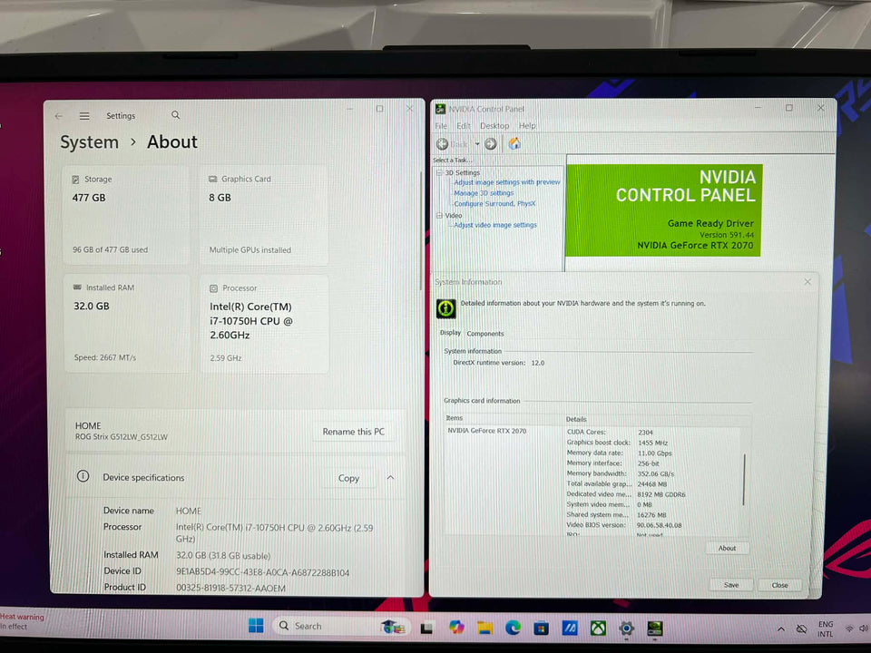 Asus ROG Strix G15 Laptop - i7-10750H - RTX 2070 - 32GB RAM - 512GB SSD - 240Hz