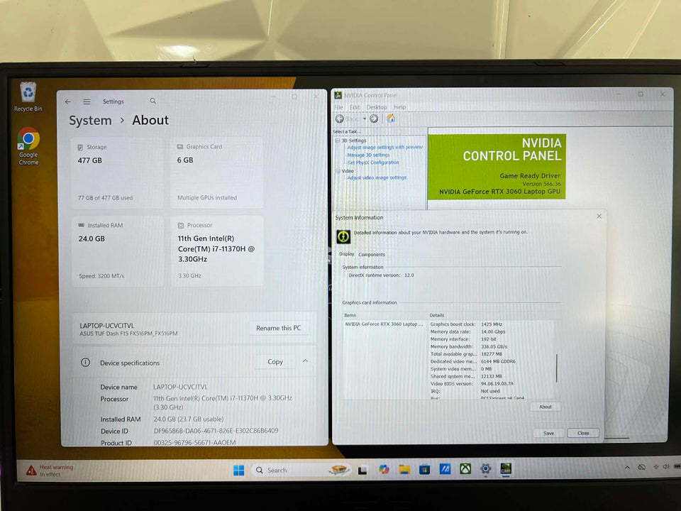 Asus TUF Dash F15 Laptop - i7-11370H - RTX 3060 - 24GB RAM - 512GB SSD - 144Hz