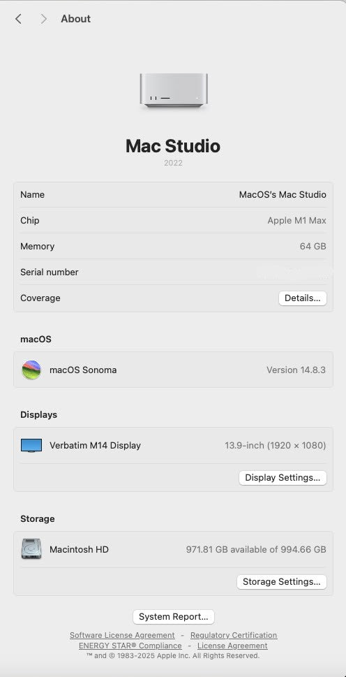 🔥EOFY🔥Apple Mac Studio 2022 M1 Max - 64GB RAM - 1TB SSD - 1-YEAR WTY