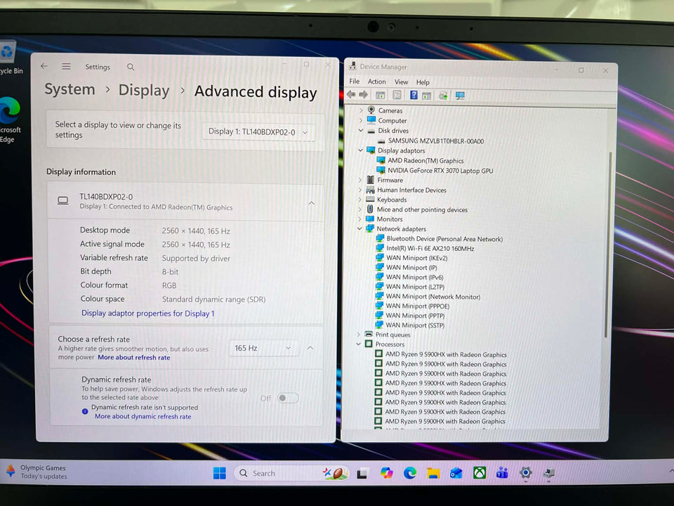 Razer Blade 14 Laptop - Ryzen 9-5900X - RTX 3070 - 16GB RAM - 512GB SSD - 2K 165Hz