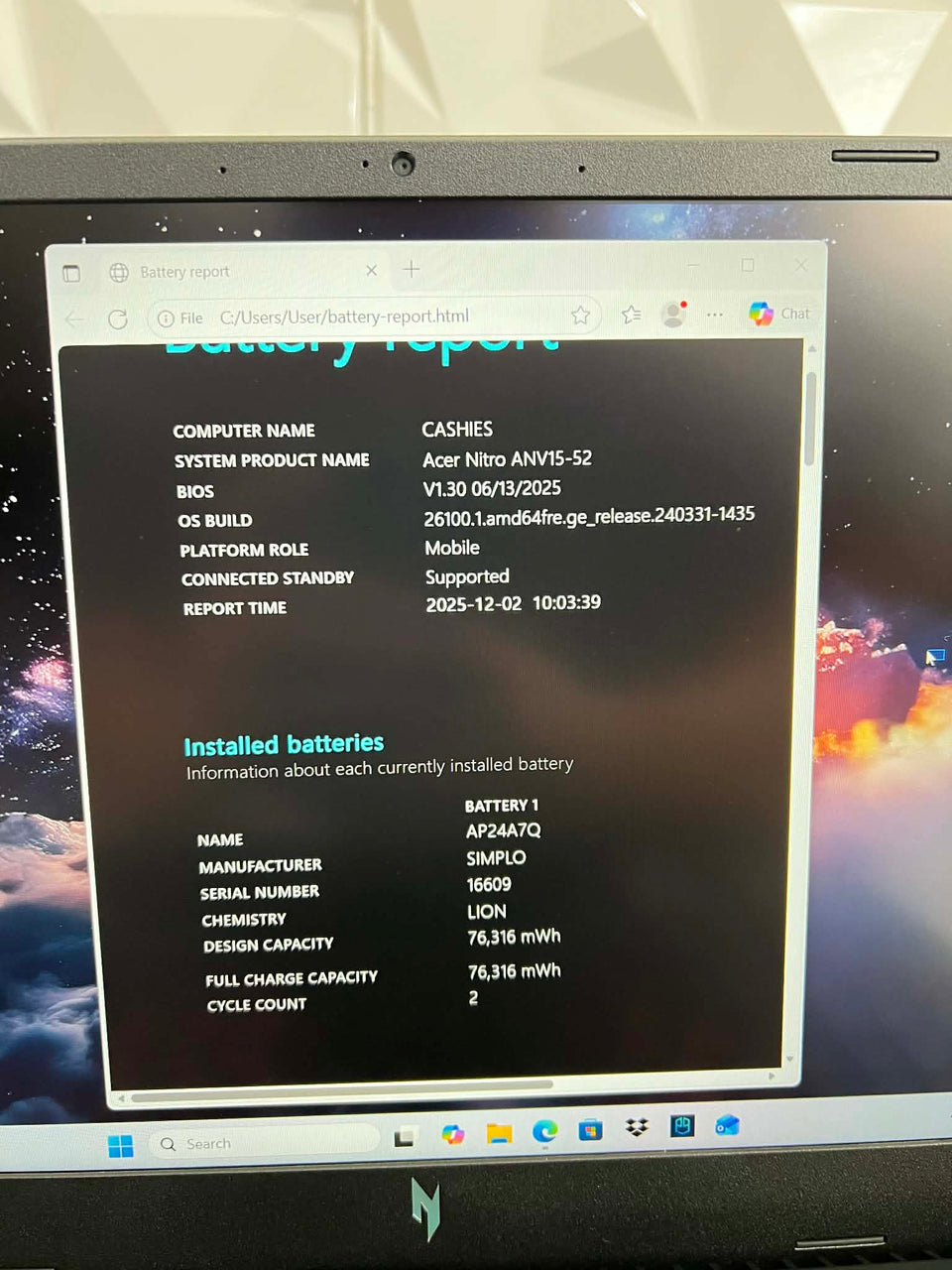 Acer Nitro V15 2025 - RTX 5050 8GB - i5-13420H - 32GB RAM - 1TB SSD - 165Hz