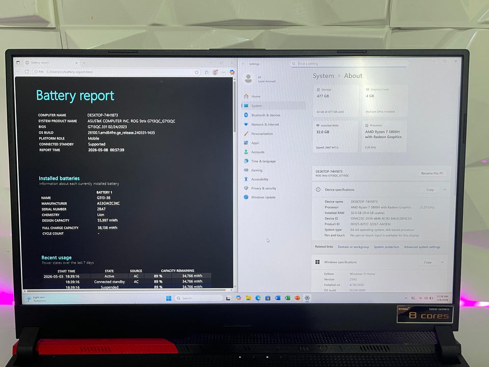 Asus ROG Strix G713 - RYZEN 7 5800H - RTX 3050 - 32GB RAM - 512GB SSD - 144Hz