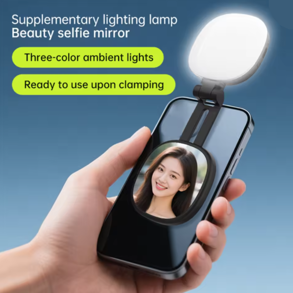 Magnetic LED Selfie Light With Mirror for iPhones and Android Phones