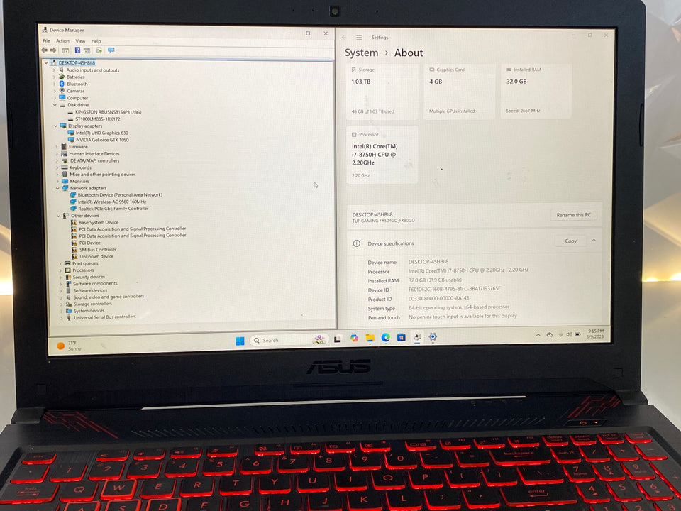 Asus Tuf Gaming Laptop - i7-8750H - 32GB RAM - 128GB SSD/1TB - GTX 1050