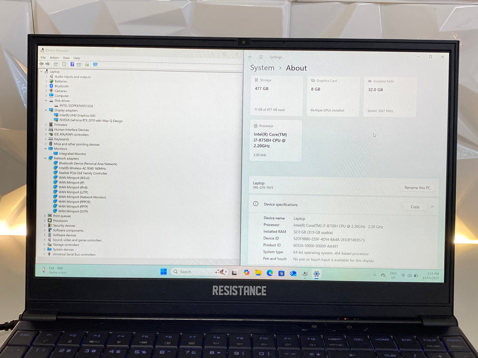 Resistance Clevo Laptop - RTX 2070 8GB - i7-8750H - 32GB RAM - 512GB SSD