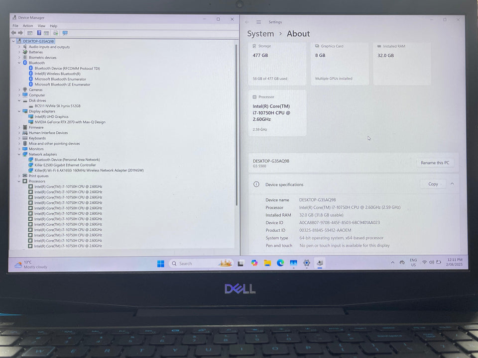 (FREE SHIP) Dell G5 Gaming Laptop - i7-10750H - RTX 2070 - 32GB RAM - 512GB - 144Hz