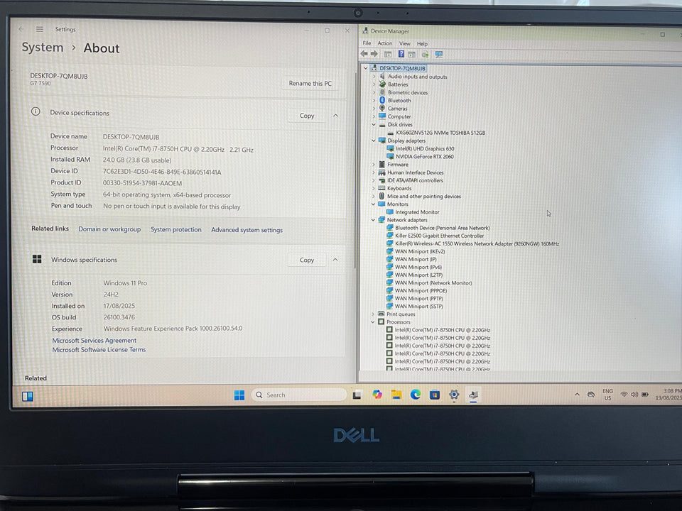 (FREE SHIP) Dell G7 Gaming Laptop - i7-8750H - RTX 2060 - 24GB RAM - 512GB SSD - FHD
