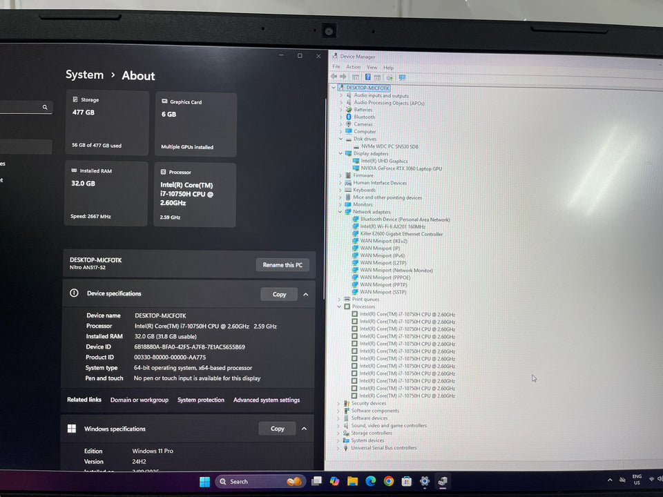 (FREE SHIP) Acer Nitro Gaming Laptop - i7-10750H - RTX 3060 - 32GB RAM - 512GB - 120Hz
