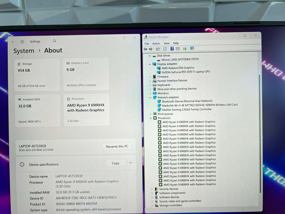 Asus Rog Strix G513 - Ryzen 9-6900HX - 32GB DDR5 - RTX 3070 Ti - 1TB SSD - 300Hz