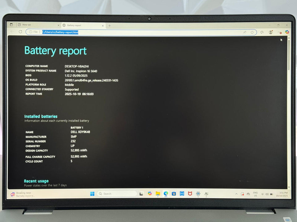 Dell Inspiron 16 Laptop - Ultra 7 150U - 64GB DDR5 RAM - 1TB SSD - FHD IPS - 100% Battery