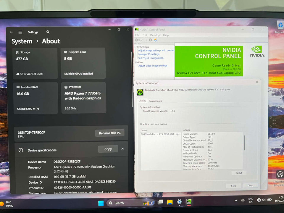 Lenovo Yoga Pro 7 - Ryzen 7-7735HS - 16GB DDR5 - 512GB SSD - RTX 3050 - 3K 120Hz