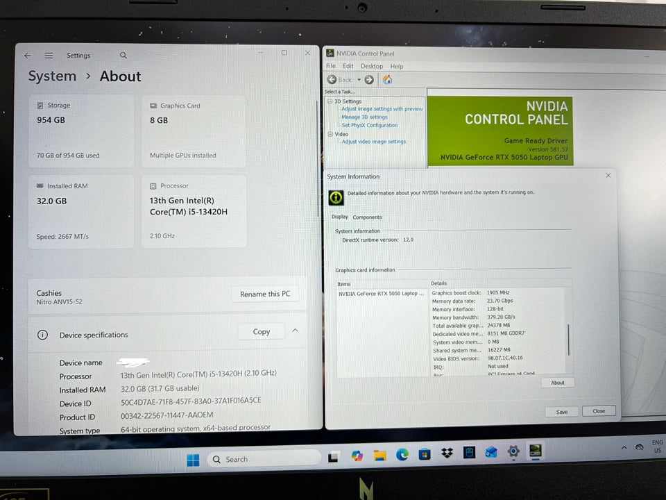 Acer Nitro V15 2025 - RTX 5050 8GB - i5-13420H - 32GB RAM - 1TB SSD - 165Hz