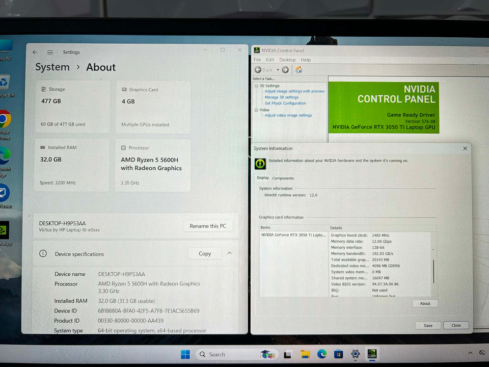 HP VICTUS 16 Laptop - Ryzen 5-5600H - 32GB RAM - 512GB SSD - RTX 3050 Ti - 144Hz