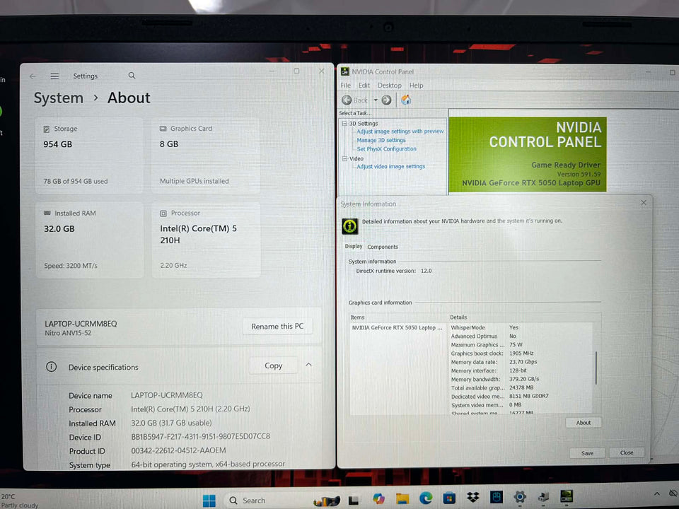 Acer Nitro V - Intel Core Ultra 5 210H - 32GB RAM - RTX 5050 8GB - 1TB SSD - 165Hz
