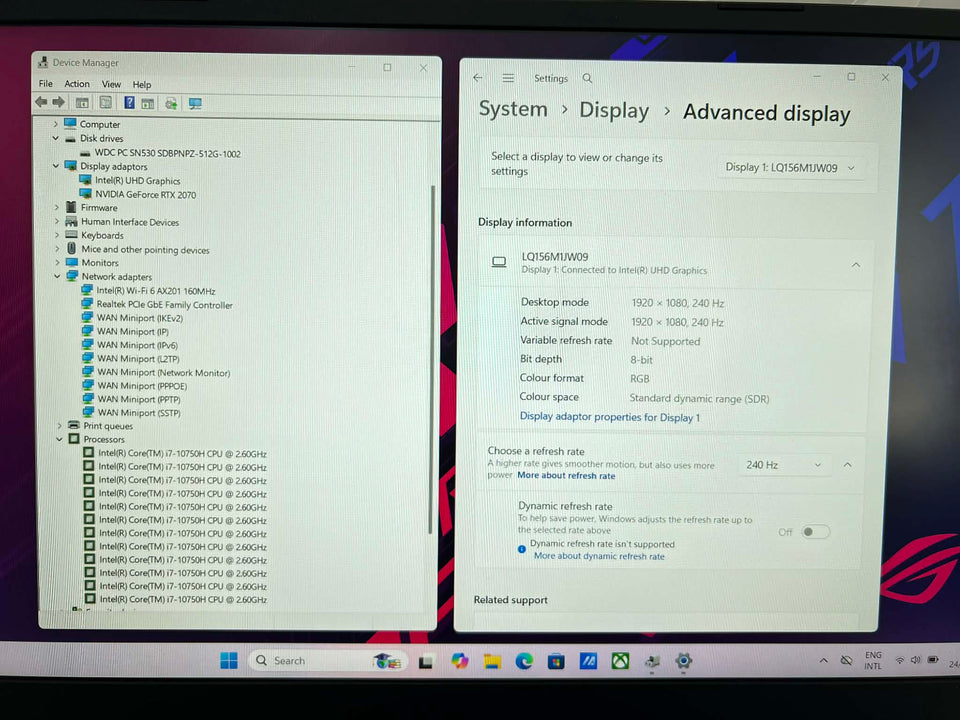 Asus ROG Strix G15 Laptop - i7-10750H - RTX 2070 - 32GB RAM - 512GB SSD - 240Hz